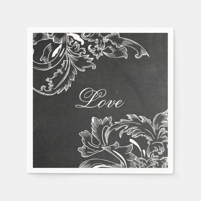 trendy hand drawn floral black board chalk effects napkin (Front)