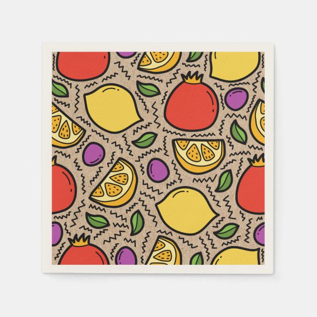 Trendy hand drawn fruits Kraft paper background Napkin (Front)