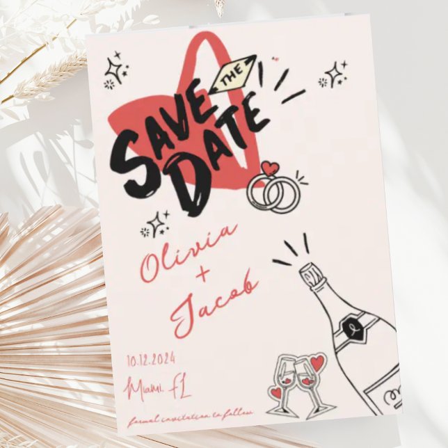 Trendy Hand Drawn Red Scribble Fun Save the Date Invitation (Creator Uploaded)
