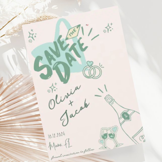 Trendy Hand Drawn Sage Scribble Fun Save the Date Invitation (Creator Uploaded)