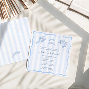 Trendy Hand-Drawn Seafood Boil Wedding Shower Invitation