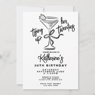 Trendy Hand Drawn Tying Up Her Twenties Birthday Invitation