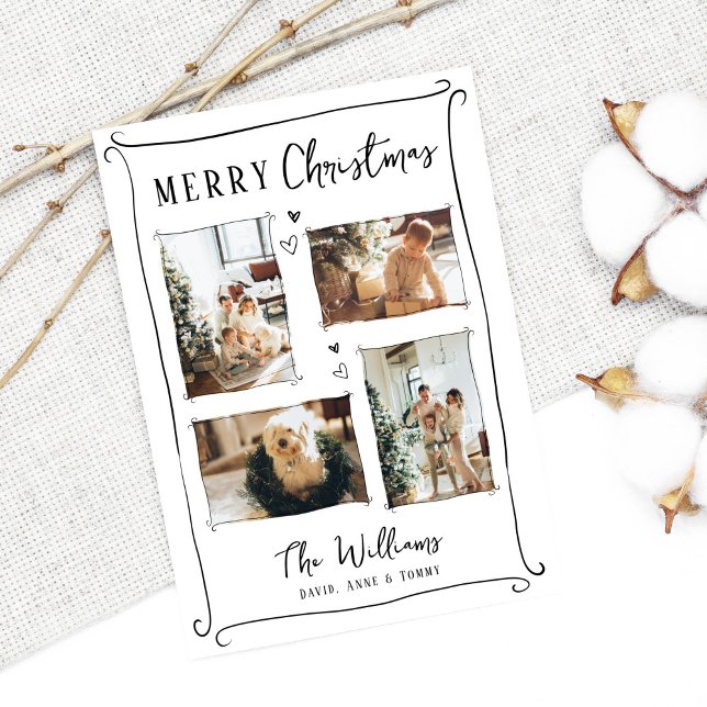 Trendy Hand Drawn Whimsical Doodle Photo Christmas Holiday Card (Creator Uploaded)