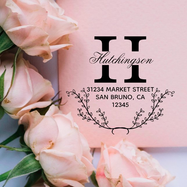 Trendy Hand-drawn Wreath Return Address Rubber Stamp (Creator Uploaded)