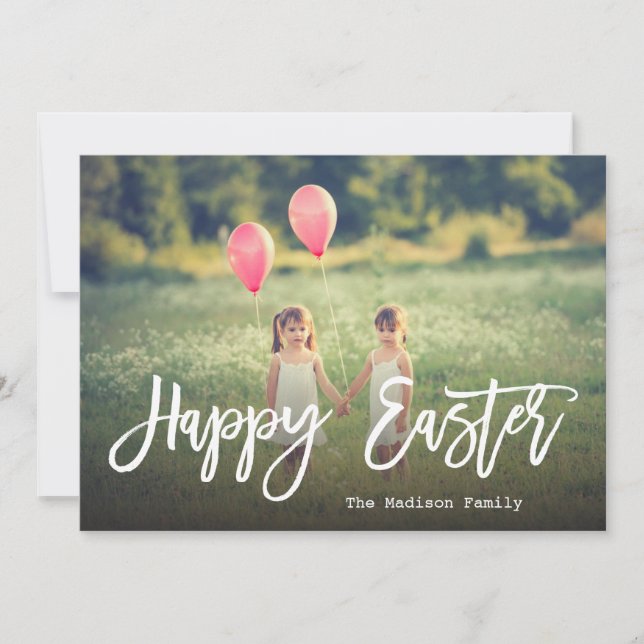 Trendy Hand Lettered Script | Easter Photo Holiday Card (Front)