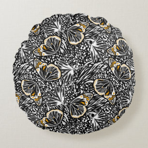Trendy hand sketch butterflies flying blending wit round cushion