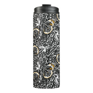 Trendy hand sketch butterflies flying blending wit thermal tumbler