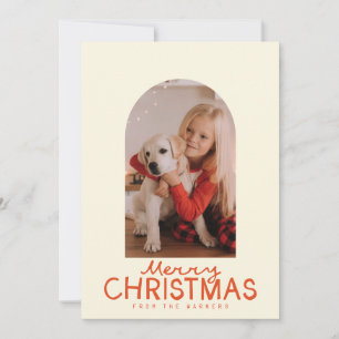 Trendy hand-written text & arched photo Christmas Holiday Card