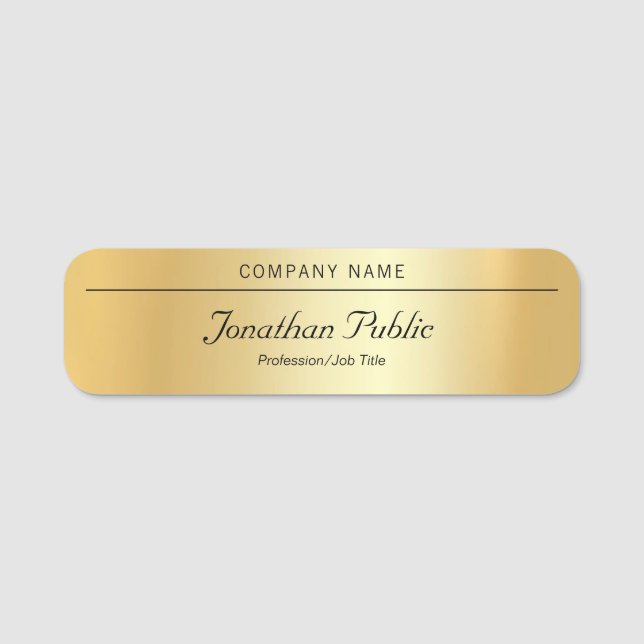 Trendy Handwriting Name Modern Elegant Gold Name Tag (Front)