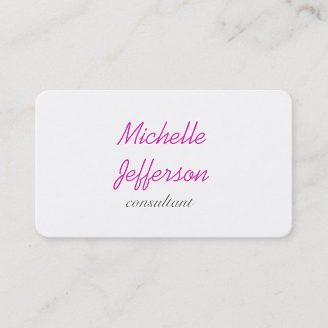 Trendy Handwriting Pink White Clean Business Card (Front)
