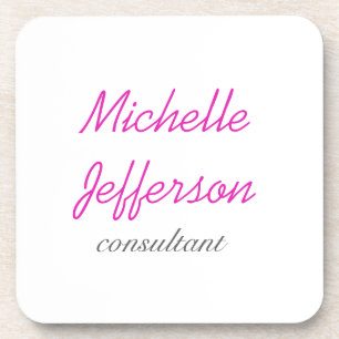 Trendy Handwriting Pink White Clean Coaster