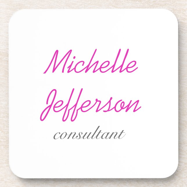 Trendy Handwriting Pink White Clean Coaster (Front)
