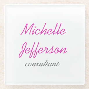 Trendy Handwriting Pink White Clean Glass Coaster