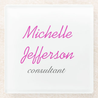 Trendy Handwriting Pink White Clean Glass Coaster