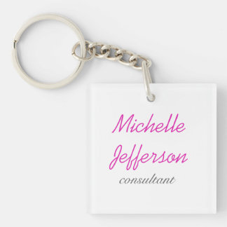 Trendy Handwriting Pink White Clean Key Ring