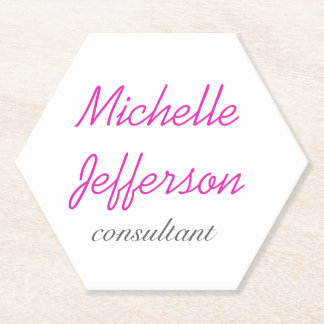 Trendy Handwriting Pink White Clean Paper Coaster