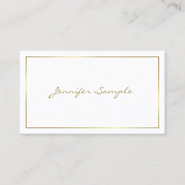Trendy Handwritten Gold Script Glam Luxury Plain Business Card (Front)