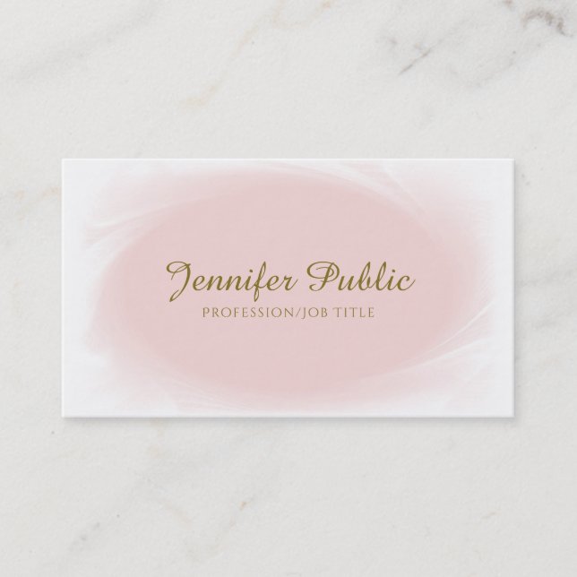 Trendy Handwritten Script Blush Pink Gold Design Business Card (Front)