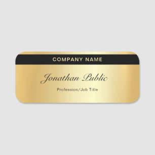 Trendy Handwritten Script Modern Gold Template Name Tag