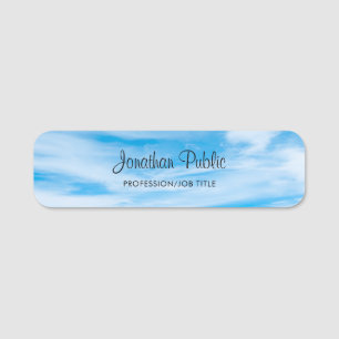 Trendy Handwritten Script Name Blue Sky Clouds Tag
