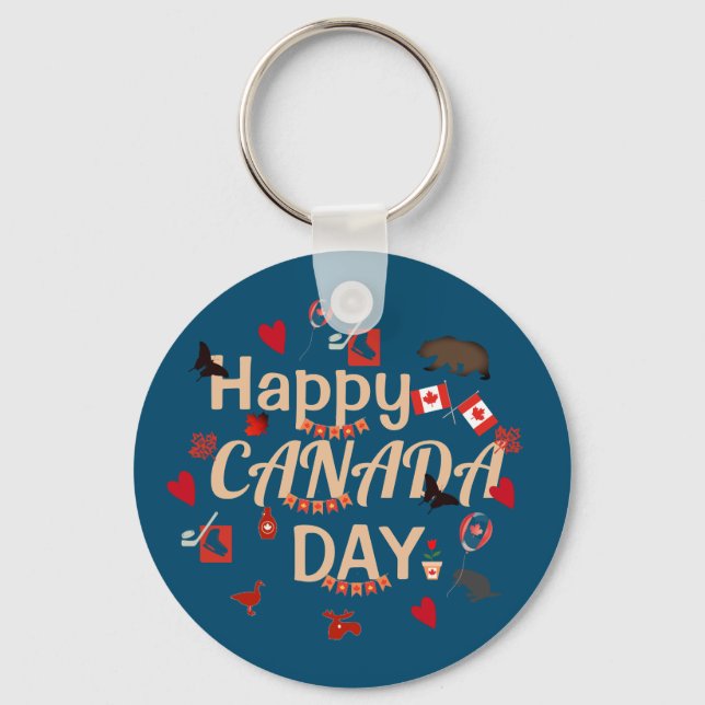 Trendy Happy Canada Day Key Ring (Front)