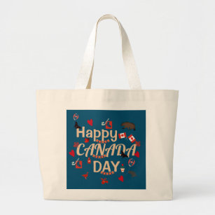 Trendy Happy Canada Day Large Tote Bag