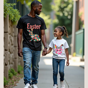 Trendy Happy Easter Bunny with Glasses, Bow T-Shirt