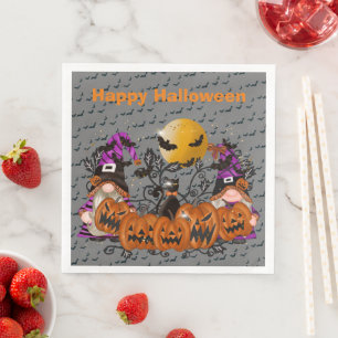 Trendy Happy Halloween Grey Gnome Napkin
