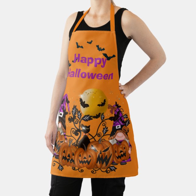Trendy Happy Halloween Orange Gnome Apron (Insitu)
