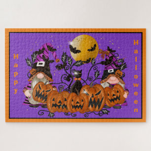 Trendy Happy Halloween Purple Gnome Jigsaw Puzzle