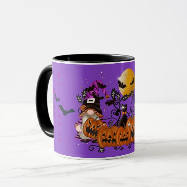 Trendy Happy Halloween Purple Gnome Mug (Front Left)