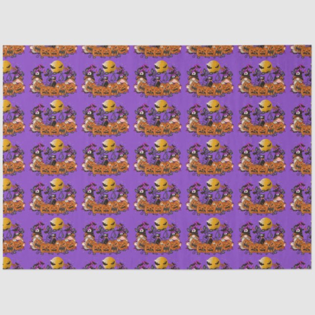 Trendy Happy Halloween Purple Gnome Tissue Paper (Front)