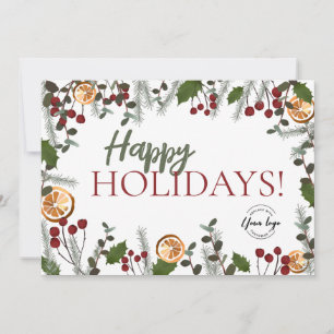 Trendy Happy Holidays Christmas Foliage Your Logo Holiday Card