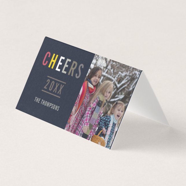 Trendy Happy Holidays Family greeting photo (Front)