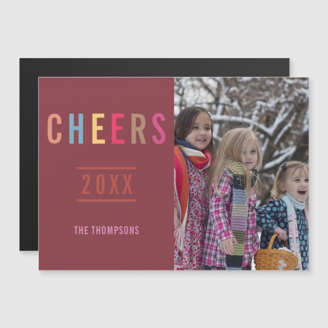 Trendy Happy Holidays Family greeting photo Magnetic Invitation (Front/Back)