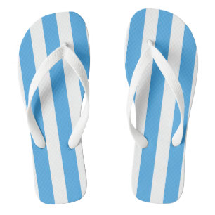 Trendy Happy Summer Blue & White Wide Stripe Flip Flops