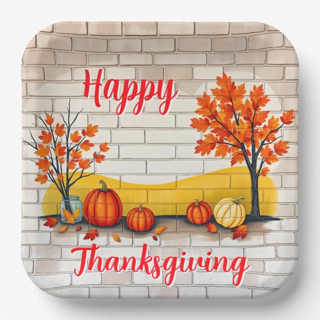Trendy Happy Thanksgiving Beautiful Fall Paper Plate (Front)