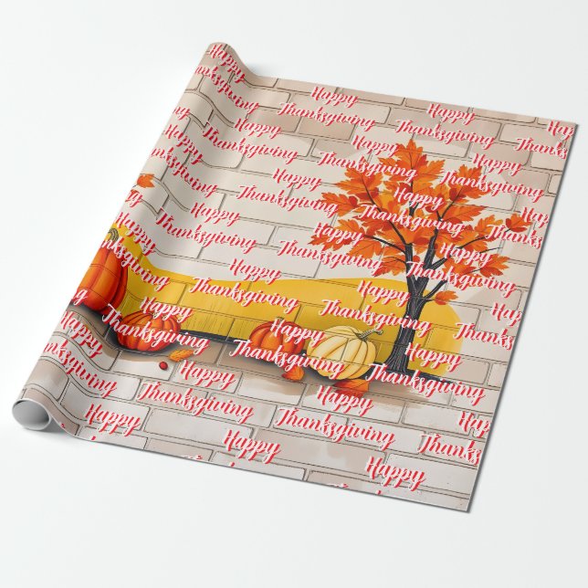 Trendy Happy Thanksgiving Beautiful Fall Wrapping Paper (Unrolled)