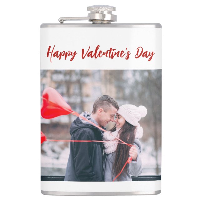 Trendy Happy Valentine's Day Photo Hip Flask (Front)