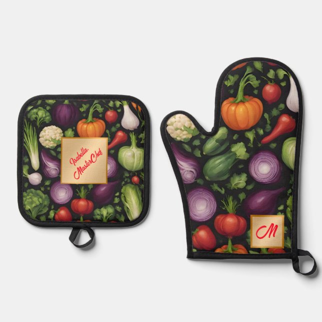 Trendy Happy Vegetables Healthy Food Collection Oven Mitt & Pot Holder Set (Front)