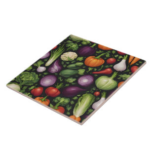 Trendy Happy Vegetables Healthy Food Collection Tile