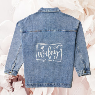 Trendy Heart Calligraphy Wifey Bride Wedding  Denim Jacket