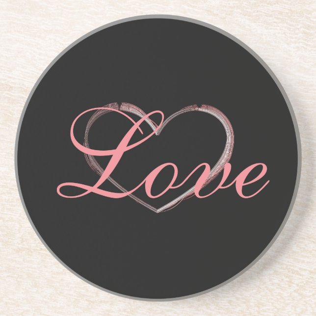 Trendy Heart Grey Calligraphy Love Wedding Coaster (Front)