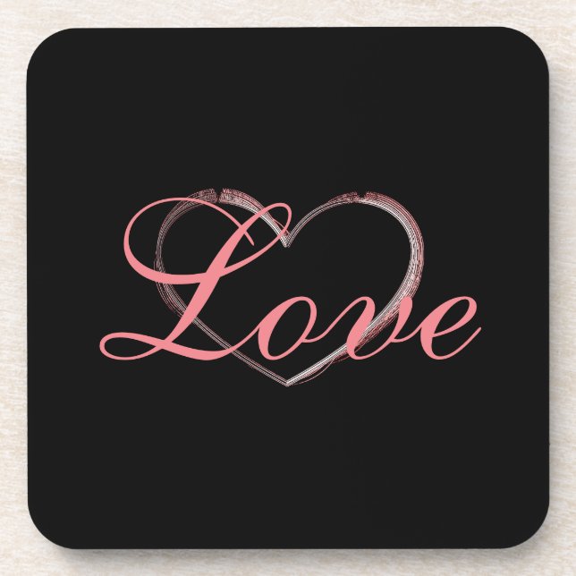 Trendy Heart Grey Calligraphy Love Wedding Coaster (Front)