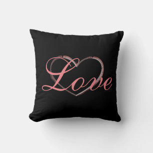 Trendy Heart Grey Calligraphy Love Wedding Cushion
