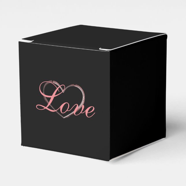Trendy Heart Grey Calligraphy Love Wedding Favour Box (Front Side)