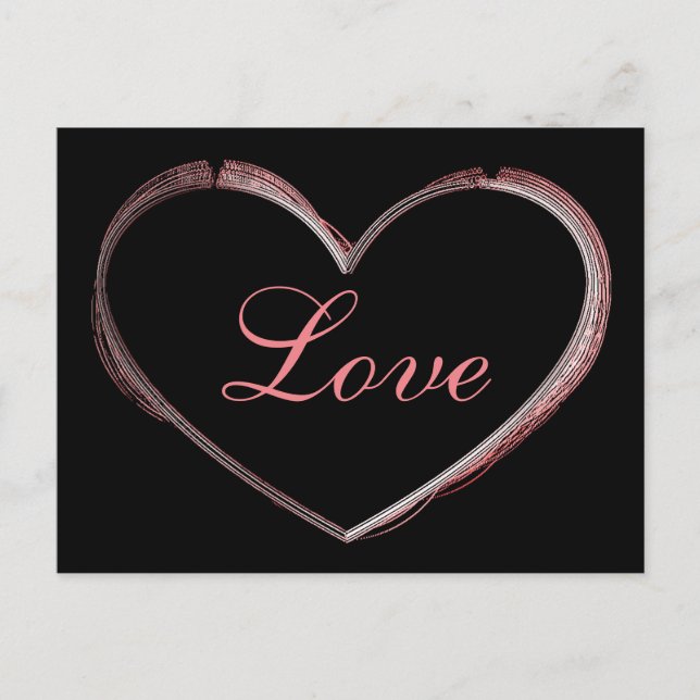 Trendy Heart Grey Calligraphy Love Wedding Holiday Postcard (Front)