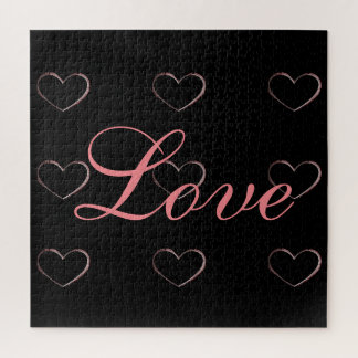 Trendy Heart Grey Calligraphy Love Wedding Jigsaw Puzzle