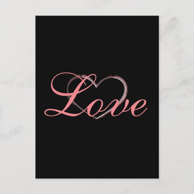 Trendy Heart Grey Calligraphy Love Wedding Postcard (Front)