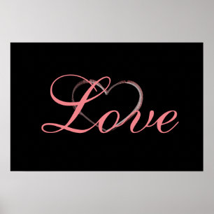 Trendy Heart Grey Calligraphy Love Wedding Poster